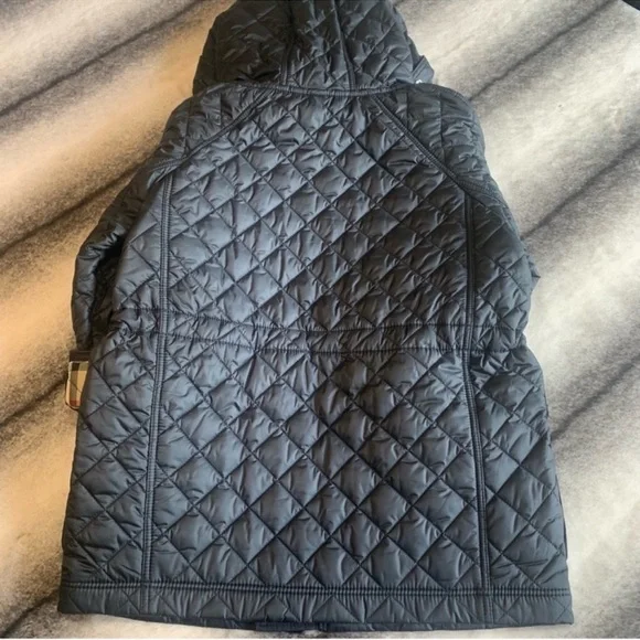 Burberry Trey Diamond Quilted Black Archive Beige Check Logo Coat